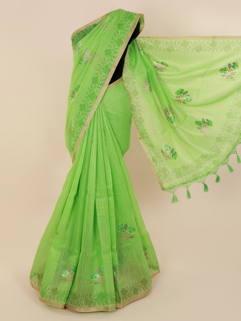 

Pothys Green Cotton Blend Woven Design Chanderi Saree