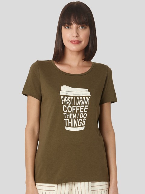 

Vero Moda Women Green Printed Round Neck T-shirt