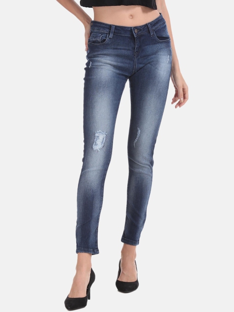 

Cherokee Women Blue Skinny Fit Mid-Rise Low Distress Jeans