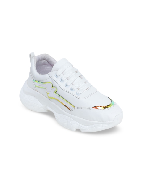

LONDON STEPS Women White & Gold-Toned Striped Memory Foam Lightweight Sneakers