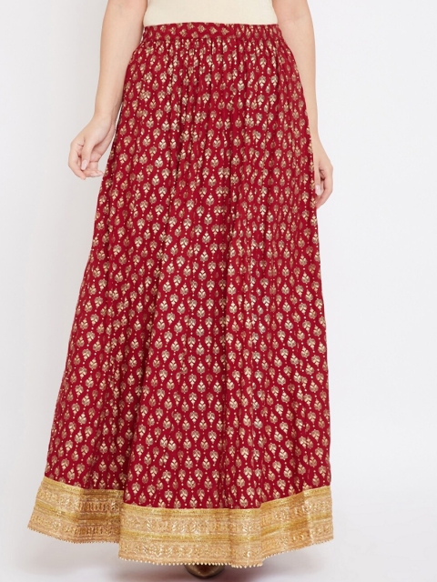 

TULIP 21 Women Maroon & Gold-Coloured Printed Flared Maxi Skirt