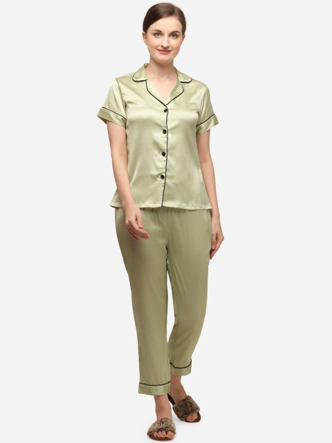 

Fbella Women Lime Green & Black Solid Night suit