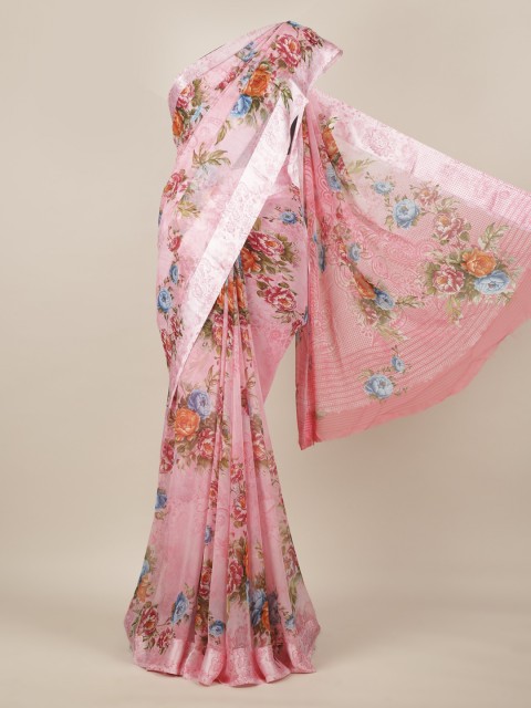 

Pothys Pink Printed Poly Chiffon Saree