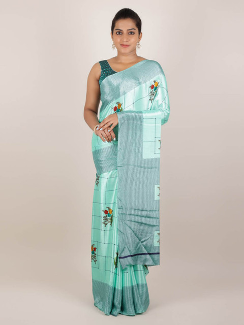 

Pothys Blue Printed Poly Crepe Saree