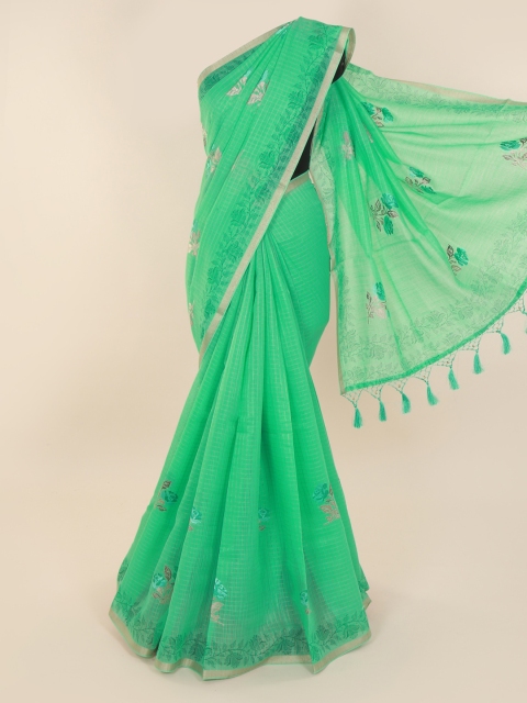 

Pothys Green Cotton Blend Woven Design Chanderi Saree
