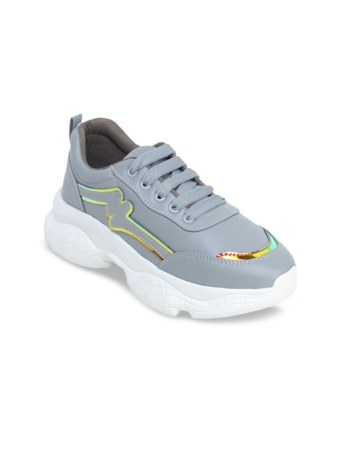 

LONDON STEPS Women Grey & Gold-Toned Striped Memory Foam Lightweight Sneakers