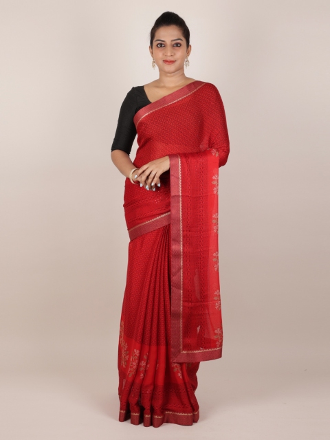

Pothys Red Printed Poly Georgette Saree