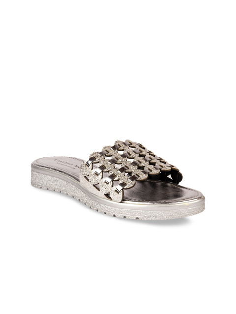 

Vanilla Moon Women Silver-Toned Printed Open Toe Flats