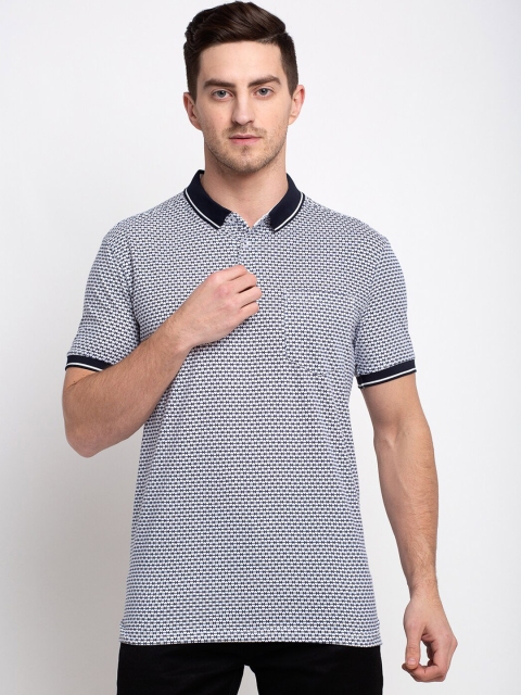 

Rodamo Men Off-White Printed Polo Collar T-shirt