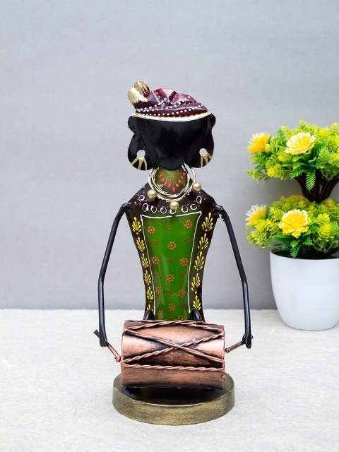 

Golden Peacock Green & Black Handcrafted Dholak Musician Showpiece