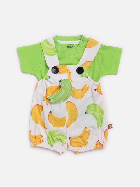 

WOW Infant Green & White Printed Cotton Romper With T-Shirt