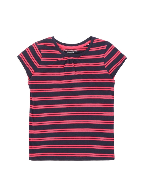 

Pantaloons Junior Girls Navy Blue Striped Henley Neck T-shirt