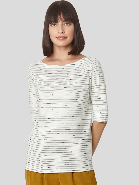 

Vero Moda Women Off-White Printed Boat Neck T-shirt