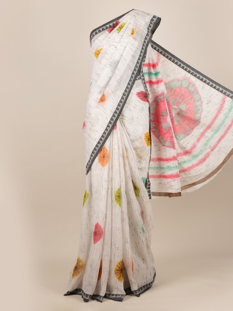 

Pothys Off-White & Pink Linen Blend Dyed Saree