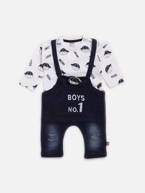 

WOW Boys White & Navy Pure Cotton Printed Clothing Set