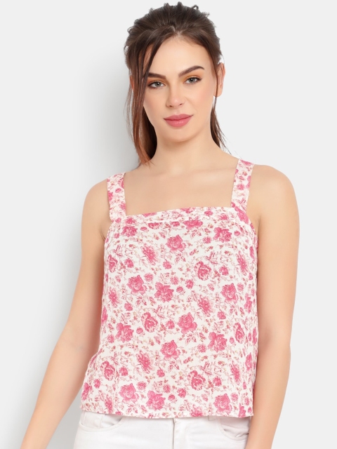 

Ayaany Pink Floral Printed Pure Cotton Regular Top
