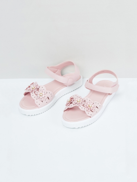 

max Girls Pink Embellished Open Toe Flats