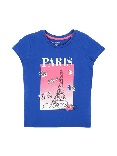 

Pantaloons Junior Girls Blue Printed Round Neck T-shirt