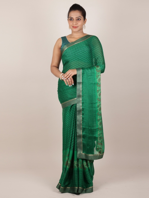 

Pothys Green Printed Poly Georgette Saree