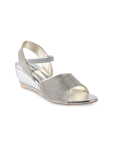 

Shoetopia Women Silver-Toned Embellished Wedges