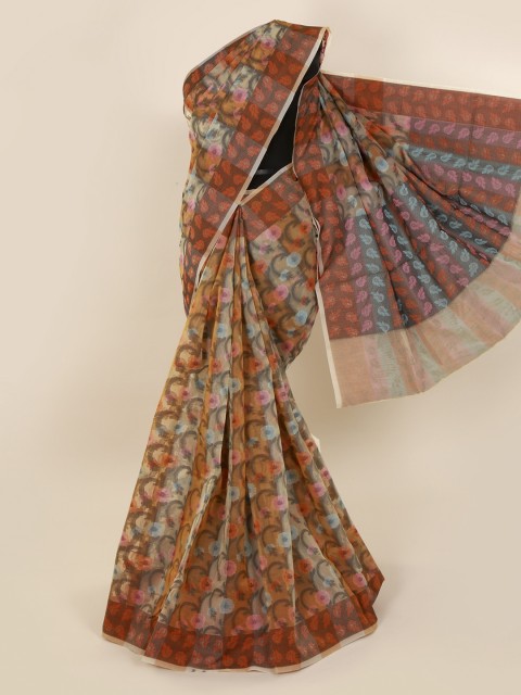 

Pothys Orange & Beige Cotton Blend Printed Saree
