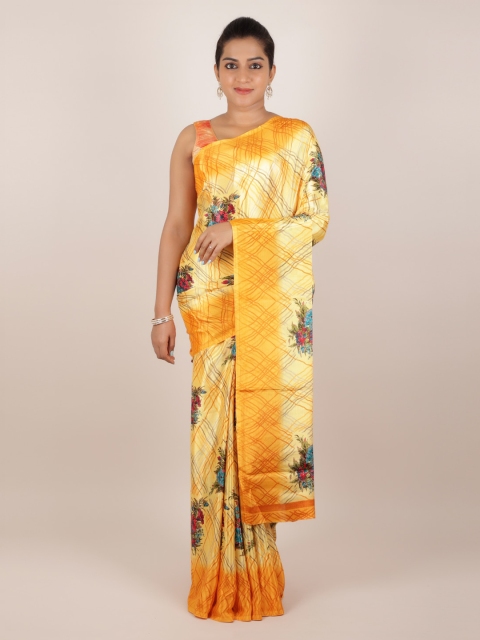 

Pothys Yellow Printed Poly Crepe Saree
