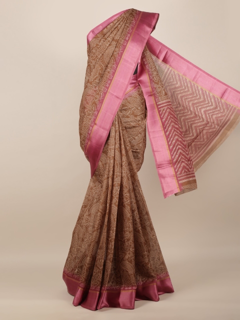 

Pothys Brown Printed Jute Silk Saree