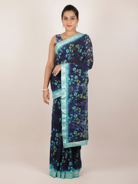 

Pothys Blue Printed Poly Georgette Saree