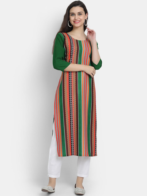 

7threads Women Multicoloured Striped Crepe Kurta, Multi