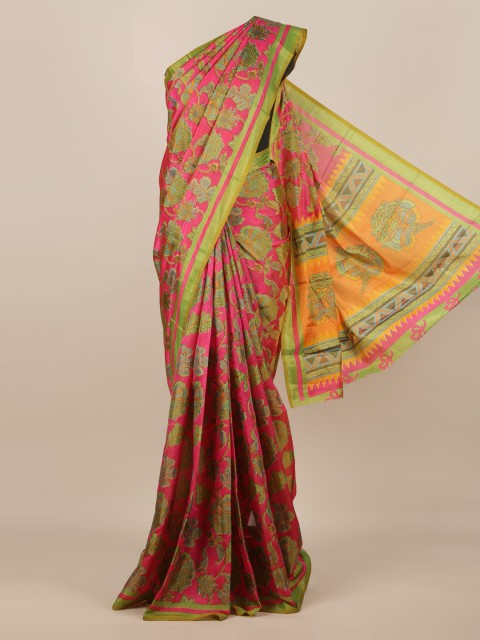 

Pothys Magenta & Green Jute Silk Printed Saree