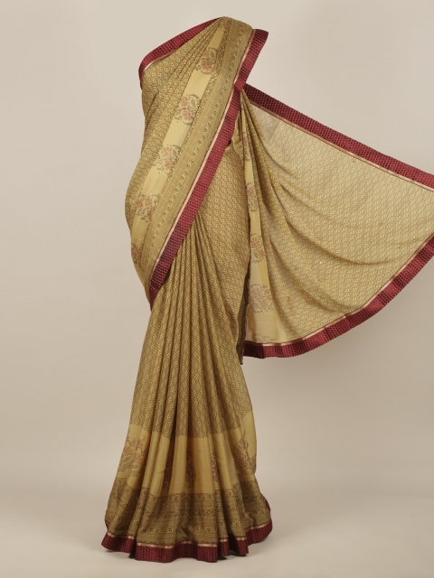

Pothys Brown & Green Poly Chiffon Printed Saree