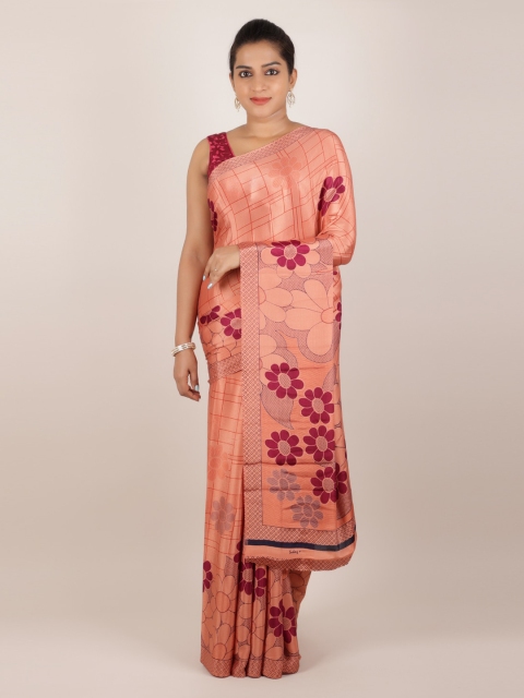

Pothys Peach-Coloured Printed Poly Crepe Saree