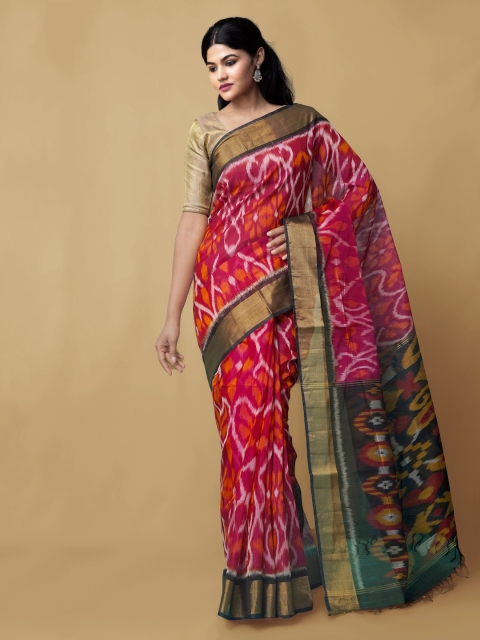 

Unnati Silks Pink Pure Cotton Printed Ikat Saree