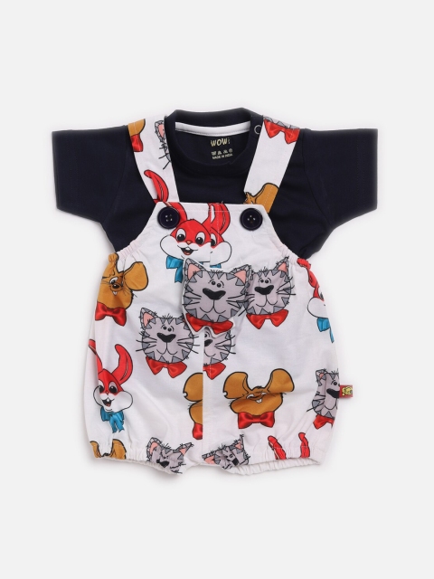 

WOW Kids White & Navy Pure Cotton Solid T-shirt with Romper