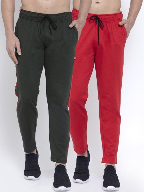 

NEUDIS Men Pack of 2 Pure Cotton Solid Track Pants, Olive