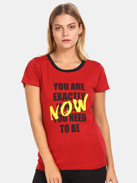 

Sugr Women Red Printed Round Neck Cotton T-shirt