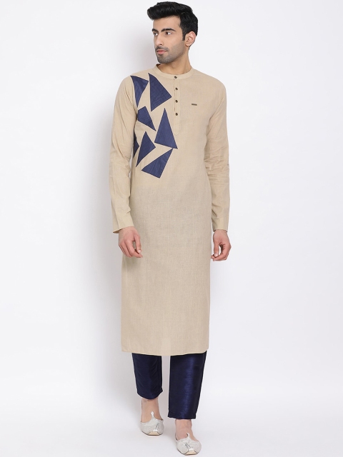 

DEVOILER Men Beige Geometric Pattern Mandarin Collar Kurta