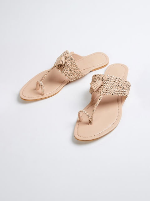 

Melange by Lifestyle Women Beige & Gold-Toned Embellished PU One Toe Flats