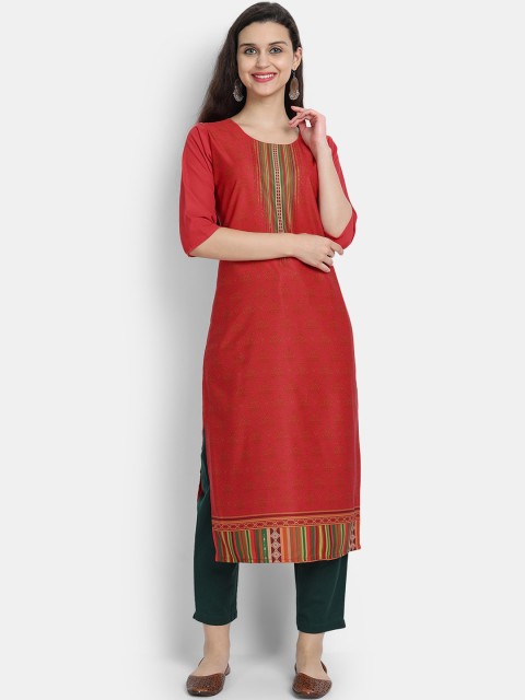 

7Threads Women Red Ethnic Motifs Printed Crepe Kurta