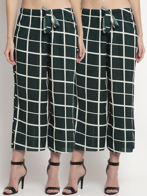 

NEUDIS Women Pack Of 2 Green & White Regular Fit Checked Culottes