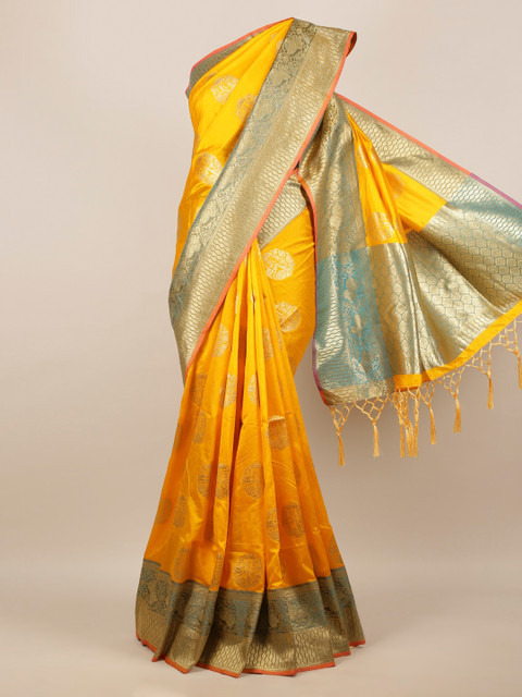 

Pothys Yellow Woven Design Jute Silk Saree