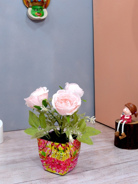 

fancy mart Pink & Green Artificial Rose Flower (3 Heads) With Square Pot