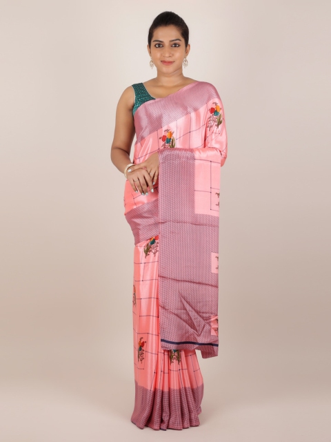

Pothys Pink Printed Poly Crepe Saree