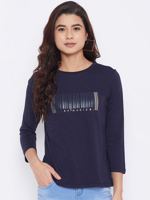 

Madame Navy Blue Printed Regular Top