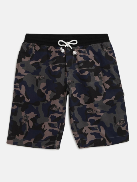 

Lil Tomatoes Boys Navy Blue & Black Camouflage Printed Regular Fit Regular Shorts With Pen