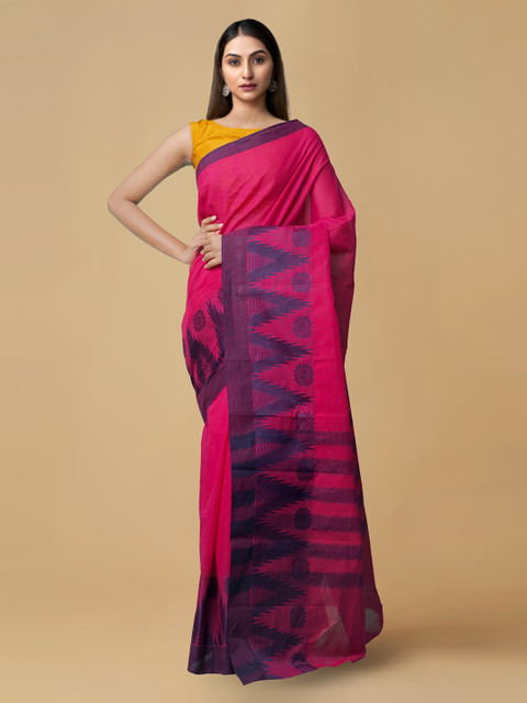 

Unnati Silks Pink Pure Cotton Solid Kanjeevaram Saree
