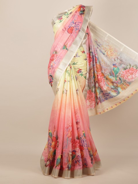 

Pothys Pink Printed Jute Silk Saree
