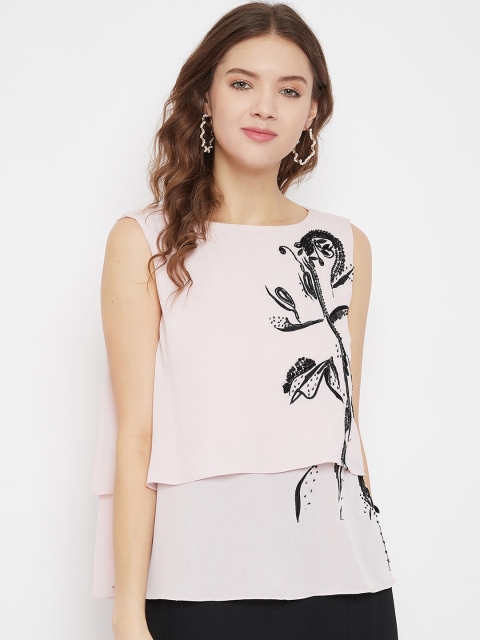 

Madame Pink & Black Printed Tiered Top