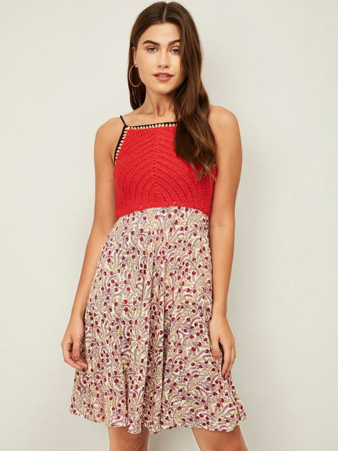 

Ginger by Lifestyle Women Pink Printed Fit and Flare Dress