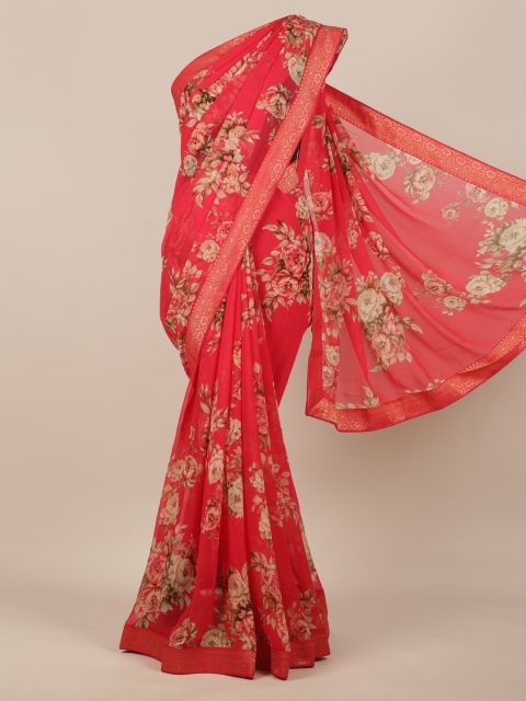 

Pothys Pink Printed Poly Chiffon Saree